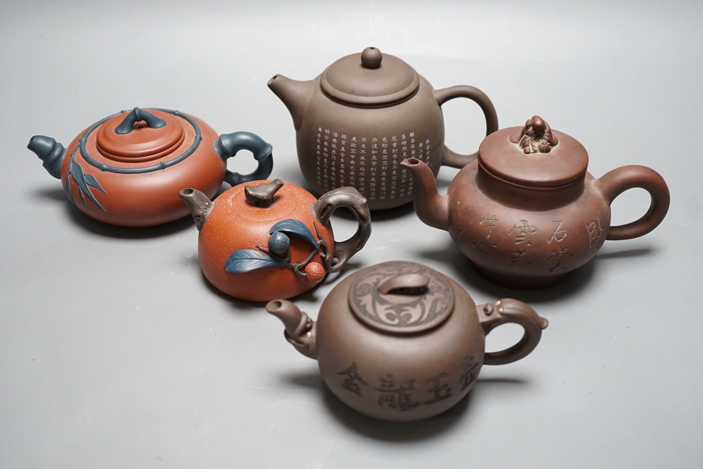 Five Chinese Yixing teapots tallest 12cms high